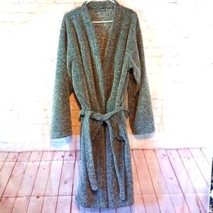 M&S Mans Cozy Fluffy  Gray Robe with Belt & Pockets L
